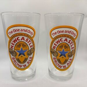 Newcastle Brown Ale Pint Glasses‎ Set of 2 Vintage Pub Barware